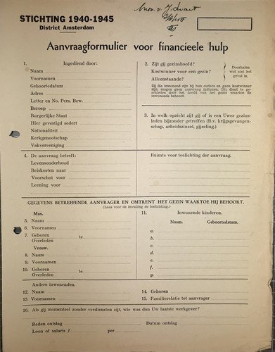 Aanvraagformulier voor financiële hulp.